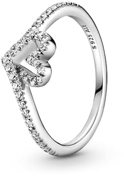 Pandora Wishbone-Ring mit funkelndem Herz, Sterlingsilber, mit klarem Cubic Zirkonia