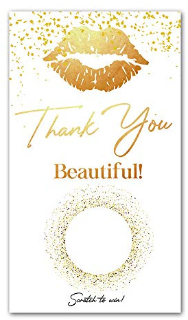 50 White Gold Lips Blank Gift Certificate Scratch Off Cards Vouchers, for Small Business, Spa Beauty Makeup Hair Salon Restaurant, Christmas Birthday Holiday, Wedding Bridal Baby Shower Favors Games