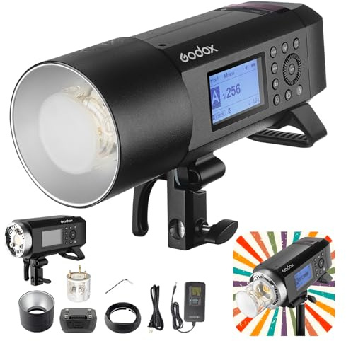 Godox AD400PRO Profession Studio Flash Light with Godox&Bowens Mount GN72 400Ws 2.4G TTL HHS 1/8000S 5600K±200K 21.6V/2600mAh 0.01-1s Recycle Time 30W Modeling lamp for Portrait/Product Photography