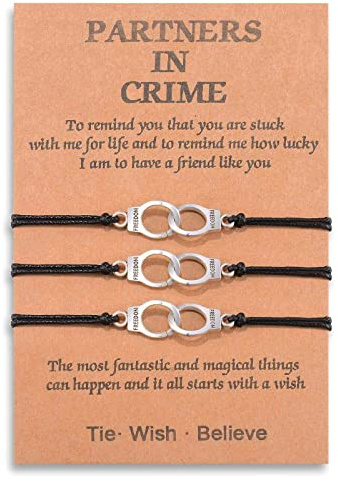 YELUWA Partners in Crime Bracelets for 3 Best Friend Handcuff BFF Bracelet for Women Teen Girls Boys Friend Girlfriend Couple Family Distance Matching Gift