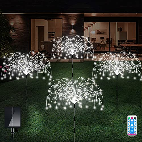 Solar Outdoor Lights,4 Pack 120 LED Waterproof Solar Firework Lights are 8 Modes Decorative Sparkles Stake Landscape Light,Garden Copper Wire Firework Lamp for Backyard Lawn Patio Decor(Cool White)