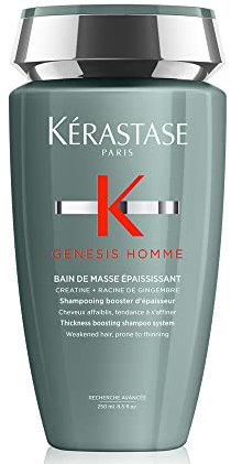 KERASTASE Genesis Homme - Bain de Masse Epaississant - Shampoing Triple Action Cheveux, Cuir Chevelu, Barbe - +38 % de Masse Capillaire - Sans Silicone - Cheveux Affaiblis & Affinés - 250 ml