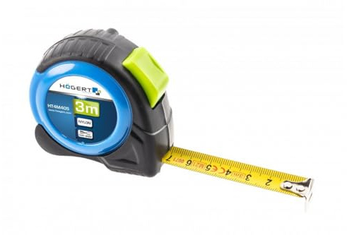 Högert Technik - Maßband 3m 16mm nylon 2-seitig - kompaktes, universell einsetzbares Bandmaß - Doppelseitiger Druck - automatischer Riemenwickelmechanismus - praktischer Gürtelclip