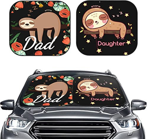 Sonnenschutz Auto Frontscheibe Faltbar Auto Sonnenschutz 2-teiliger mit Aufbewahrungstasche Set Auto Frontscheibenabdeckung mit Motiv süßes Faultier die Kinder mögen Autoscheibenabdeckung Sommer