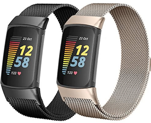 Vomulato Metal Bands Compatible with Fitbit Charge 5, Women Men Magnetic Adjustable Bracelet Strap Stainless Steel Replacement Wristband for Fitbit Charge Smart Watch(Large,)