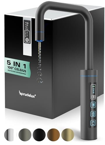 Untertisch-Tafelwasseranlage SPRUDELUX® Flame inklusive Kochend-Wasserhahn | Wassersprudler für den Privathaushalt | 5 in 1 Wasserspender | (3-Wege-Touch U-auslauf Schwarz, 2kg CO2 Flasche)