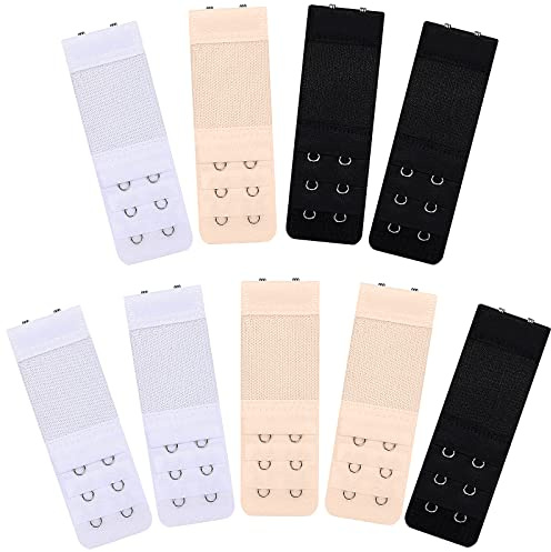 Leikedun 8 Pezzi Estensione Reggiseno Allunga Reggiseno 3 ganci 2 ganci Prolunga Reggiseno Accessori Regolabile Antiscivolo Tonalità Della Pelle Bianco Nero per Femmina Reggiseni