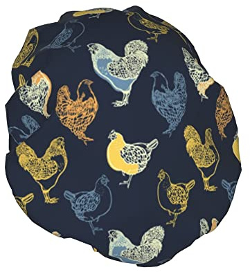 Retro-Huhn-Duschhaube für Frauen, wasserdicht, wiederverwendbar, PEVA-Futter, verstellbarer, elastischer Saum für alle langen Haar-Badekappen