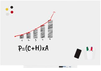 ROCADA Whiteboard weiß 200x100 SKIN PRO magnethaftend mit Ablage für Büro | große Schreibfläche, flexible Hoch- oder Quermontage, magnetische Notizfixierung, Ablageschale griffbereit, flaches Design