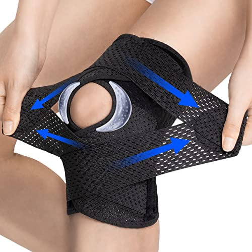 ZEAMO Kniebandage mit Patella Gel Pads für Damen Männer, Knee Support mit Stabilisatoren & klettverschluss für Meniskus Arthrose, Kniebandagen Sport Schwarz S