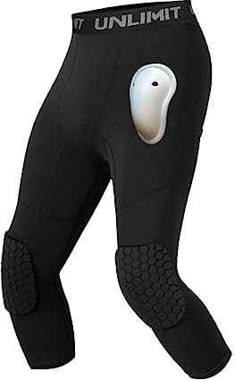 for 4-16 yrs, Youth Compression Pants with Knee Pads and Protective Cup, 3/4 Capri for Boys in Baseball Soccer Football…(XL, Leggings with Cup)