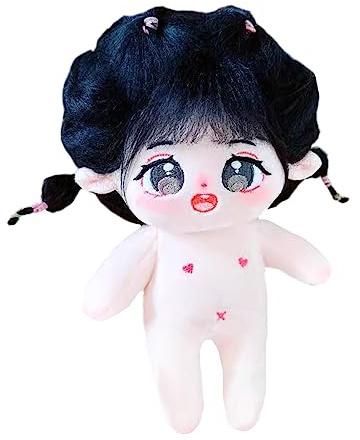 niannyyhouse 20 cm große Plüschpuppe, schwarzes Haar, Mädchen, humanoider Stoffkörper, kein Attribut, 20,3 cm, normaler Körper, tragbare Kleidung, Verkleidungsgeschenke (8 mit Skelett)