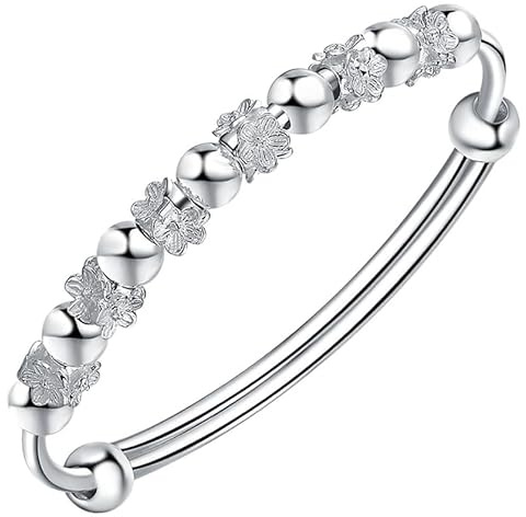 QGSIWEI 925 Sterling Silver Bead Spinner Bangle Bracelet Women Girls Anxiety Freely Unzip Tools Open Adjustable Inspirations Jewelry Gift