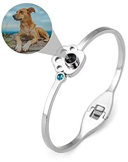 Foto Armband Personalisierte Rund Geburtsstein Projektion Armband mit Eigenen Bild im Stein Perle Lupe Foto Armbänder Versteckte Fotoarmband für Frauen Damen Freundschaft Familie Silber Rose Gold