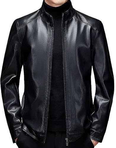 BININBOX Giacca in Similpelle da Uomo Chic Giacca con Colletto da Motociclista Slim Fit Autunno Inverno (Nero, L)