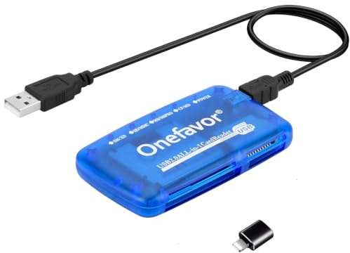 Onefavor SmartMedia Lecteur de Cartes Tout-en-Un USB Universel Multi-Cartes Slim Hub Read Smart Media SD, XD, CF, MMC, MS Pro Duo