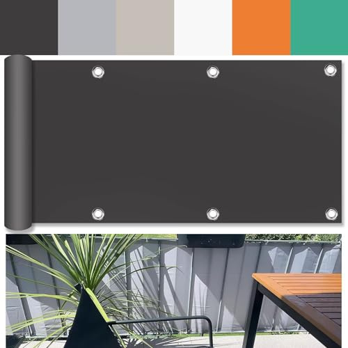 Ufamiluk balkonbespannung Anthrazit 50 cm hoch mit ösen nach maß Blickdichte 100% Privatsphäre Windschutz Balkon für Balkon Garten Terrassen die Seite 50x450cm