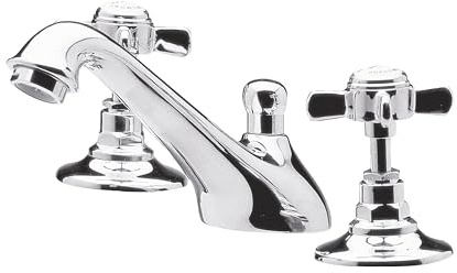 Balterley Bathroom Sink Taps, Basin Mixer Tap with 3 Hole, Dual Crosshead Handles Temperature Control Bathroom Tap, Rounded Flared Body, Curve Spout Mixer Taps - 50 x 165 x 85mm (Chrome)
