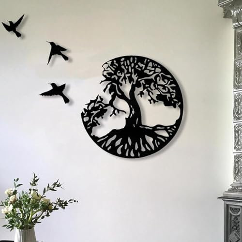 Wanddeko aus Metall, Metall Baum des Lebens Wanddekoration Silhouette, für Geschenk Geschenk Innen Außen Garten Haus Dekoration,49