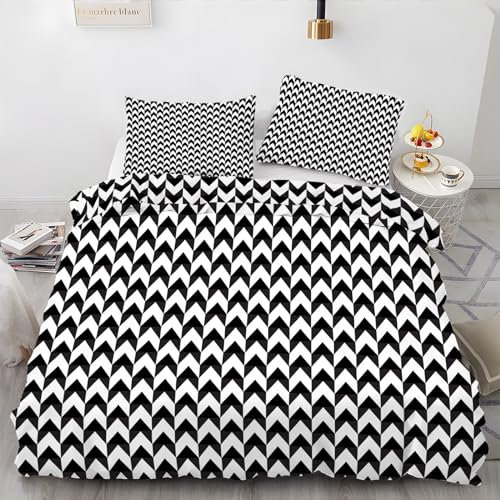 BettwäSche 220x240 Schwarz Und Weiß Bettbezug mit 2 Kissenbezug 80x80 cm Weiche und Angenehme 120g Mikrofaser Bettwaren Grafik Bettwäsche-Sets 3-Teilig mit Reißverschluss für EinzelbettDoppelbett