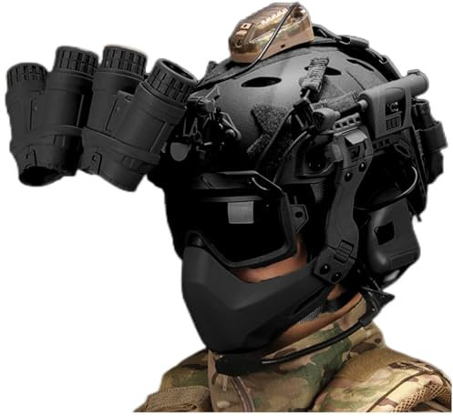 Fotrsta Tactical Vollgesichtsschutz Maske Helm Set, PJ Fast Militär Schutzhelm Mit Airsoft Maske, Noise-Cancelling-Kopfhörer Paintball Brille Und NVG Modell Für Outdoor Jagd CS Spiel
