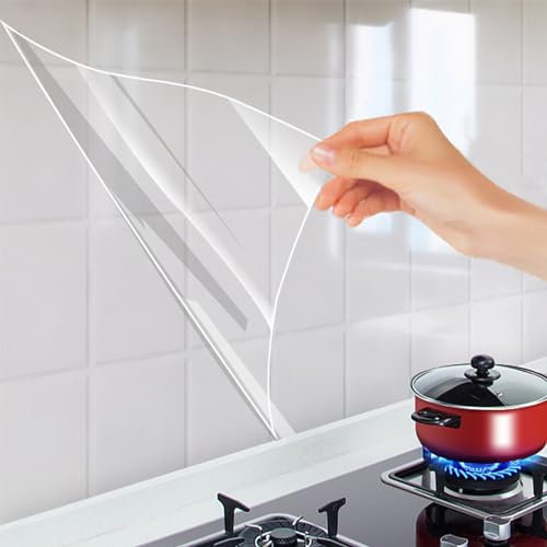 Clear Wall Protector Contact Paper Self Adhesive Oil Proof Waterproof Sticker Kitchen Backsplash Wall Protector Vinyl Film Removable Heat Resistant Transparent Wallpaper for Cupboard Furniture Doors