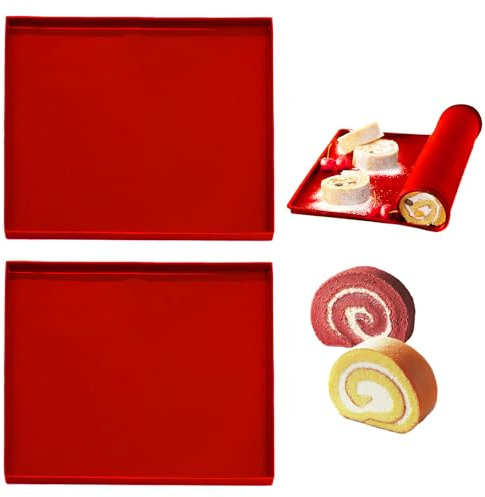 Vidacharmy 2 PCS Tappetino da forno in silicone Antiaderente, Tappetino da Forno per Rotolo Teglia Rettangolare, Tappetino da Forno per Fare Rotoli Torta, Biscotti (30.5x25.8x1cm) - Rosso
