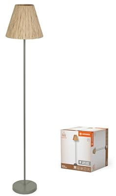LEDVANCE Standleuchte Decor Raffia grün-braun aus Bast und Metall, E27, 1600 mm Höhe, Leuchtenschirm aus recyceltem Material, nachhaltig durch austauschbare Lichtquelle, einfache Montage