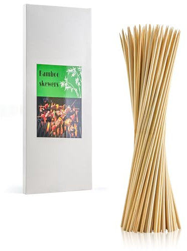 12 inch Bamboo Skewers 100PCS, Φ=4mm - Thick Wooden Skewers for Grilling, BBQ, Fruit Kabobs, Appetizers, Chocolate Fountain - Natural Skewer Sticks for Kitchen, Party, Craft