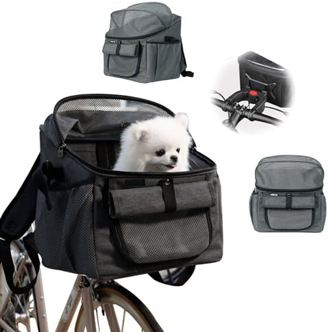 Haustier-Fahrradkorb,Atmungsaktive Hundefahrradkorb Vorn,Welpenfahrradtasche mit Lenkeradapter,Abnehmbare Hunde Fahrrad Korb,Fahrradtasche für kleine Hundekatzenwelpen,Traglast bis zu 5kg
