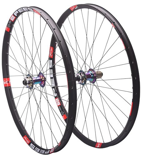 HZXQCVB 26 27.5 29 Zoll Mountainbike-Laufradsatz Scheibenbremse Aluminium-Legierung Felgen Steckachse Vorne Und Hinten 32H Naben Für 8/9/10/11/12-Gang-Kassette(Colorful,26'')