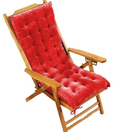 Kissen für Sonnenliege für den Außenbereich, mit Bändern, bequem, einfarbig, für den Innen- und Außenbereich, rot, 60 x 40 cm, weich und langlebig, Terrassenstuhl-Auflage mit rutschfester Unterseite,