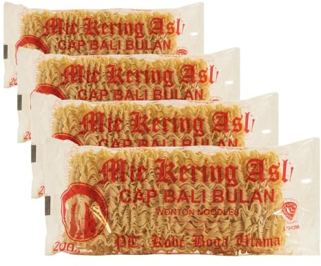 Bali Bulan Wonton Noodles Mie Kering Asli 200 g (Paquete de 4)