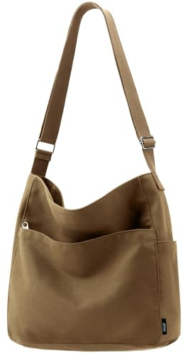 Kalidi Canvas-Tragetasche, groß, Hobo-Umhängetasche, Handtasche, Reißverschluss, Kuriertasche für Damen oder Herren, Freizeit, Uni, Arbeit