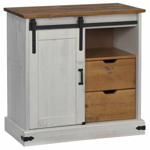 vidaXL Buffet Halden Porte coulissante Blanc 80x40x80 cm Bois Massif, Armoire de Rangement, Armoire de Rangement de Cuisine, Armoire de Rangement de Salon