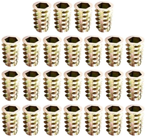 Lot de 25 inserts filetés pour bois, inserts filetés avec douille hexagonale, inserts filetés M8 pour bois et alliage de zinc filetés pour meubles en bois