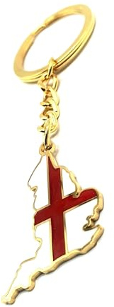 SNS Components England English St Georges Red Cross United Kingdom Gold Country Flag Keyring Metal Enamel