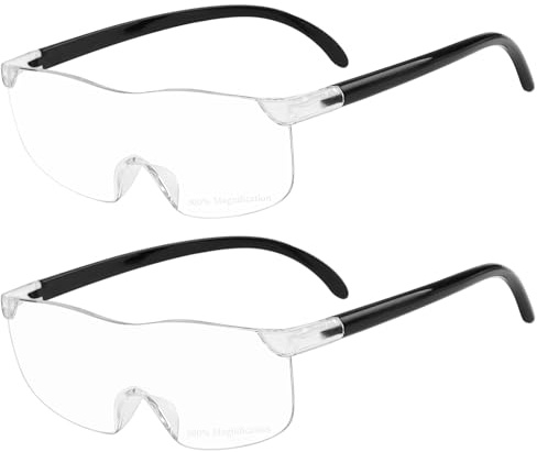 YIWONFU 2Pcs 300% Magnifying Glasses, Anti Blue Light Reading Wearable Glasses Hands Free Head Magnifier Eyeglasses for Elderly Close Work Reading Jewellers Repairing