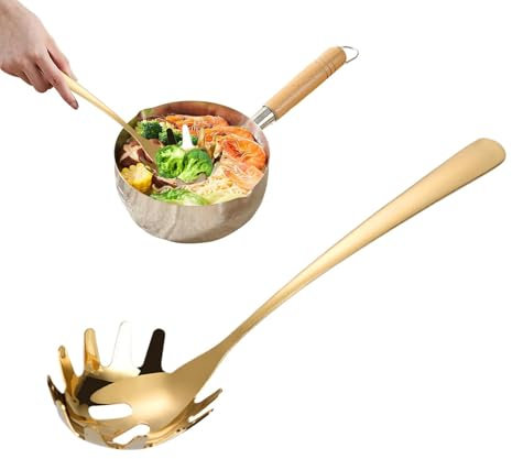 Cuchara para servir pasta – tenedor de metal | Metal Spaghetti Noodle Scoop, servidor multiusos para pasta, cuchara de espaguetis – Cuchara de acero inoxidable – colador de espaguetis – colador de