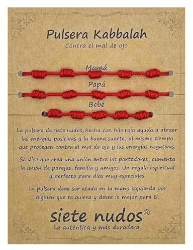 SIETE NUDOS® - Bracciale rosso per donna, uomo, bambini e neonati - 7 Chakra contro il malocchio - Filo rosso protezione da energia negativa - Amuleto portafortuna per amici e coppie, Ajustable de 11