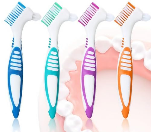 Heanvmyss Cepillos de Dientes para Prótesis,4 Piezas Cepillo Limpiador para Ortodoncia,Cepillo para Dentadura Portátiles Kit,Cepillos de Prótesis Portátiles de Doble Punta para Dentaduras Cuidado