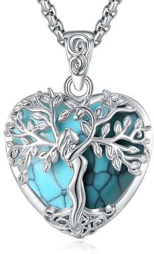 EUDORA Harmony Ball Collana Femminile Dell'albero Della Vita, Ossidina Turchese Ametista Lunare Lunare a a Sospensione di Protezione dei Colletti Gioielli di Protezione del Colletto, 20+2