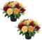 BLOSMON Artificial Flowers for Graves Pots: 2 PCS Red Yellow Orange Roses Grave Flower Pots Silk Cemetery Ornaments Outdoor Decorations - Fake Funeral Memorial Arrangements for Graveside