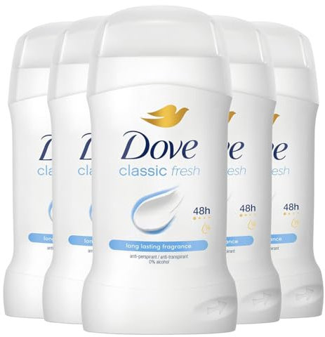 Dove Classic Fresh Anti-Perspirant Cream, Pack of 5, Deodorant for Women with Pro-Ceramide Technology for 48 Hours of Protection Against Sweat, 50 ml