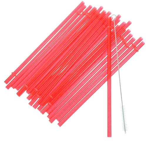 WRITWAA 25 Pailles Réutilisables Épaissies en Rouge avec Brosse de Nettoyage, Pailles Longues Sécurisées pour Fête ou Activités en Campus