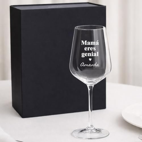 Wanapix | Copa de Vino Personalizada | Regalo día Madre | Eres genial | Cristal de Bohemia, Capacidad 45 cl, Opción compra estuche para regalar, Cristal grabado a láser