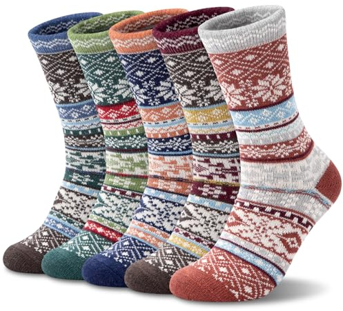 Beaulov Thermal Merino Wool Socks for Men Warm Vintage Wool Sock Mens Winter Socks Holiday Presents Christmas Gifts for Men Suitable for Indoor and Outdoor (A2-Blue/Green/Orange/Red/White)
