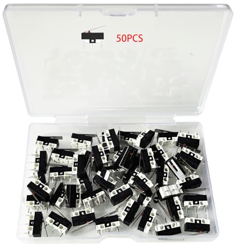 GTIWUNG 50 Piezas AC 1A 125V 3 Pines SPDT 1NO 1NC Límite Micro Interruptor 3-pin Micro Switches Finales de Carrera Largo Bisagra Palanca para Arduino, Interruptormicro de Palanca de Bisagra Larga