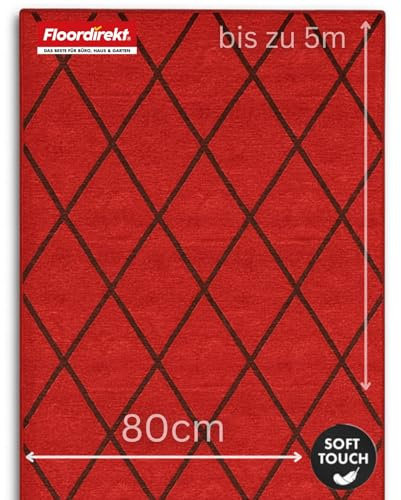 Floordirekt teppichläufer rutschfest - maßgefertigter Feinschlingen Teppich Läufer für Küche, Flur & Wohnraum - Ornament Vintage Orient Gitter (80 x 300 cm, Cosenza Rot)