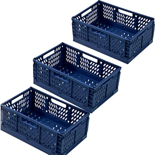 ZexJpr 3 Stück Klappkiste, Faltbare Aufbewahrungsbox Stabil, 30,5 X 20 X 12,2 Cm, Dunkelblau, Klappboxen Faltbar FüR KüChe, BüRo, Auto, Sie KöNnen Kleidung, Obst Und MüLl Aufbewahren